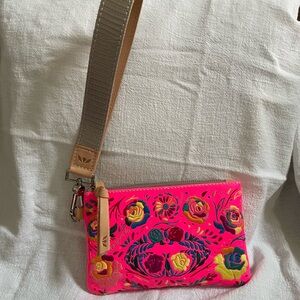 Floral Embroidered Pink Wristlet